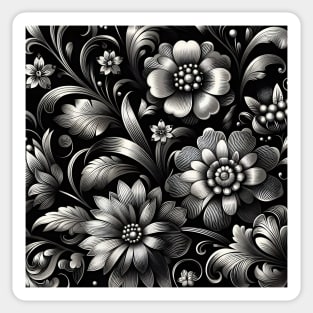 Silver Floral Illustration Sticker